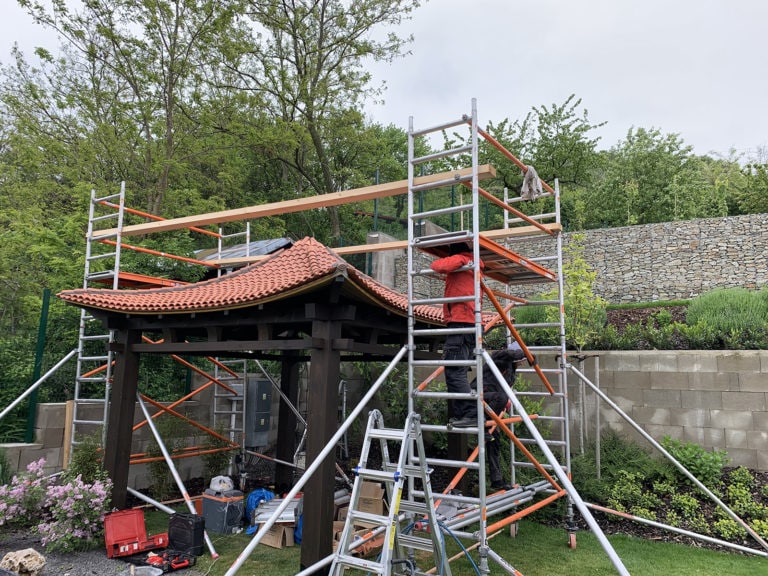 A japán hinode kerti pavilon gyártása és építése